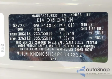 2024 Kia Carnival Mpv Ex z USA, uszkodzony, nr VIN KNDNC5H34R6380222